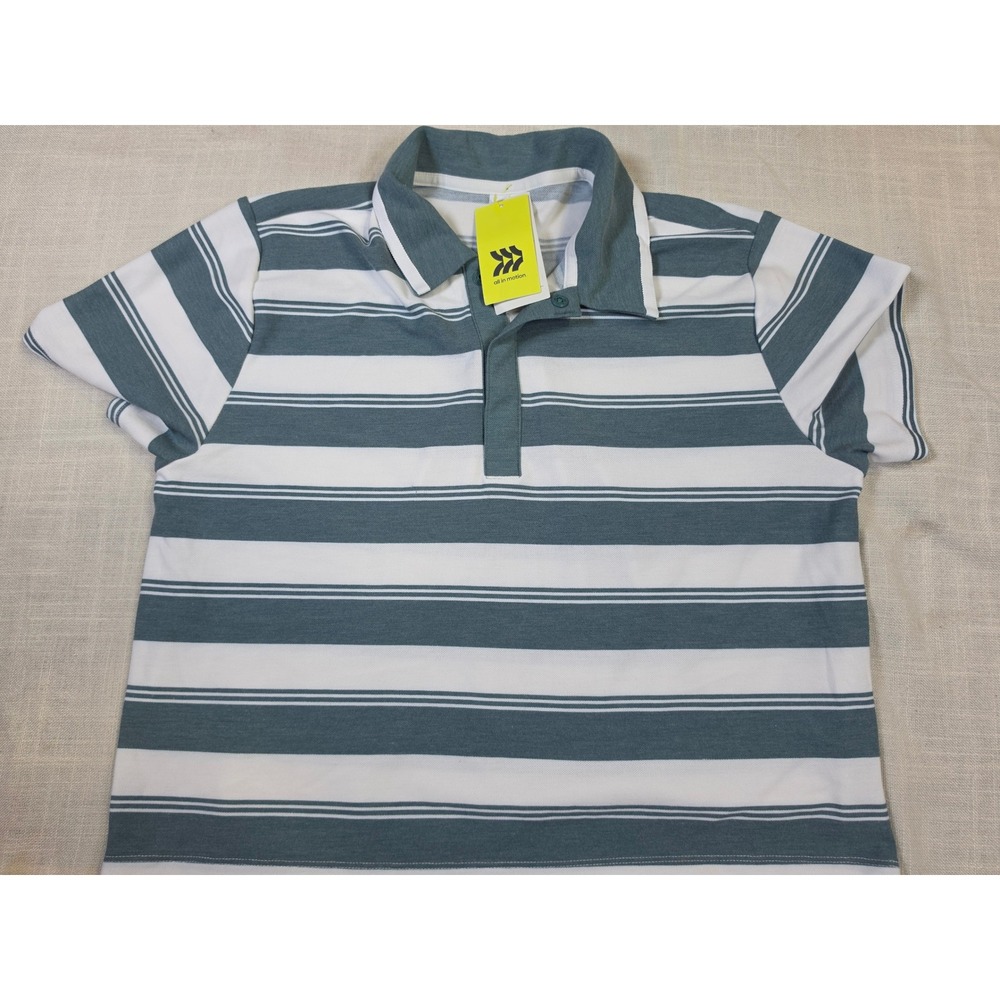 All In Motion Dark Green Striped Cropped Polo Tee Boxy Fit Small NWT
